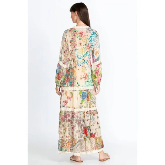 $445 NWOT Johnny Was MILANA Lace Trim FLORAL Maxi Dress Women Size S Long Sleeve